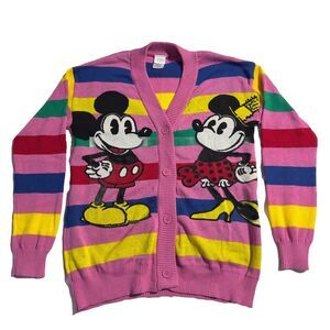 Disney 100 Kids Sweater XL Pink Cardigan‎ Mickey Minnie Button Long Sleeve NWOT